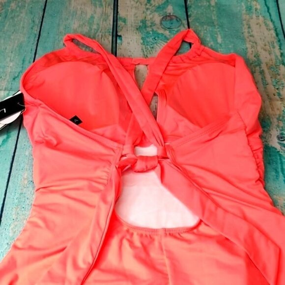 LA BLANCA One Piece Swimsuit 14 Pink Coral MIO Keyhole Tummy Control NEW - Picture 7 of 8